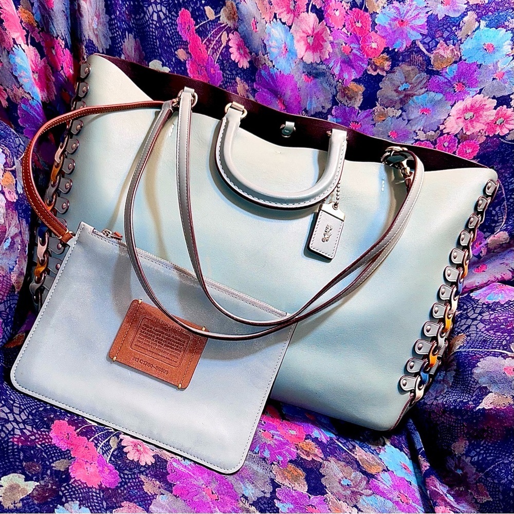 👜 🐎 COACH Rogue Colorblock Linked Tote Bag in Steel Blue 🦋